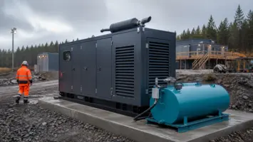 Lukket dieselgenerator leverer strøm på en byggeplads