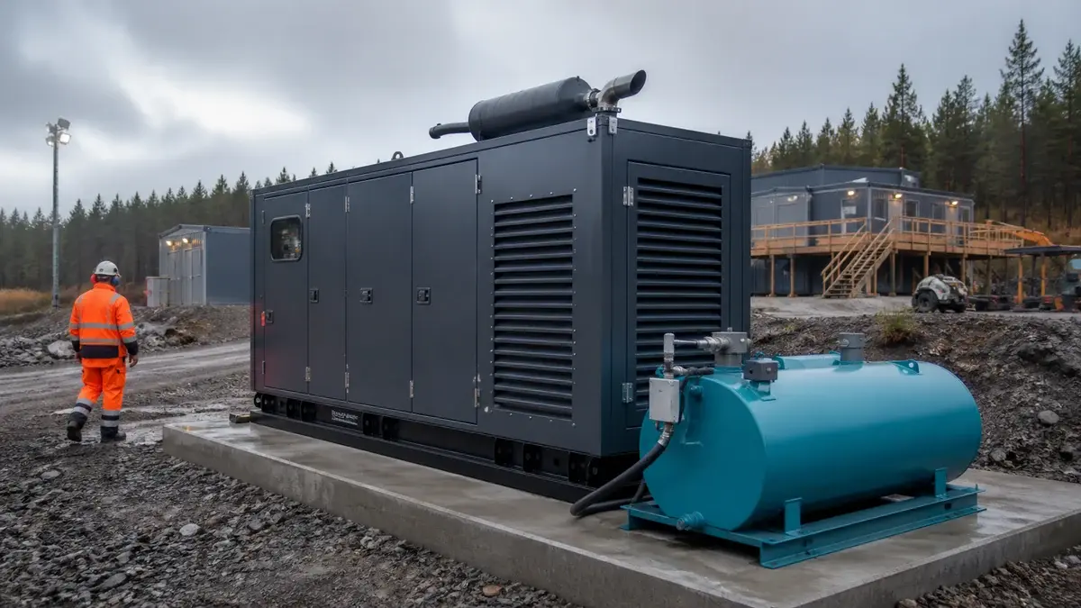 Lukket dieselgenerator leverer strøm på en byggeplads
